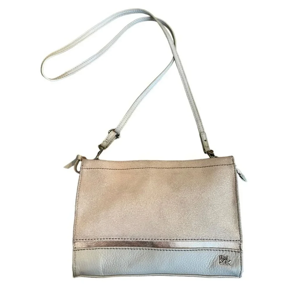 The Sak Glitter Rose Gold Leather Zipper Closure Handbag Crossbody - Picture 2 of 12
